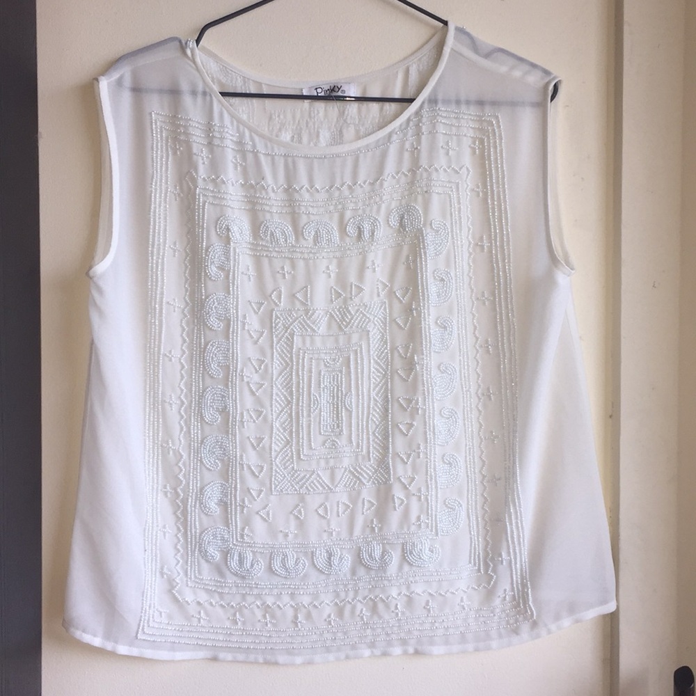 Pinky size L embroidered georgette shell unlined